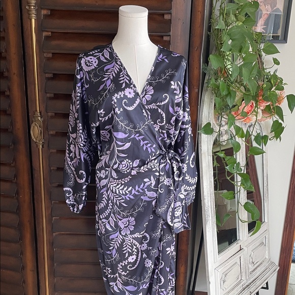 Misa Los Angeles Long Sleeve Dress - Purple Floral Small Sylvia EUC Wrap - Picture 5 of 16